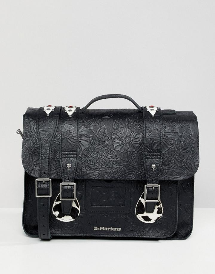 Dr Martens Embossed Leather Satchel 15 Inch - Black