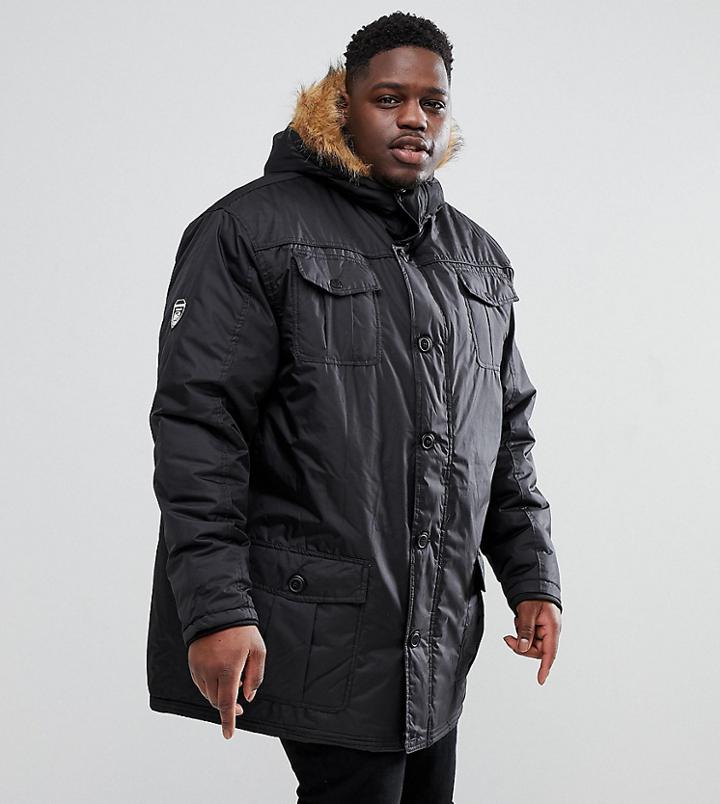 Loyalty And Faith Plus Parka Jacket With Faux Fur Trim Hood - Black