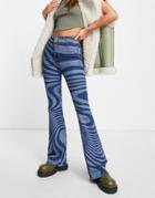 Topshop Stretch Flare Jean In Blue Swirl Print-blues