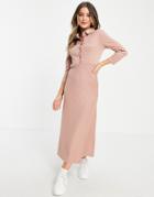 Pieces Maxi Shirt Dress In Pink Houndstooth Check