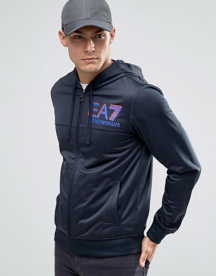 Emporio Armani Ea7 Tricot Zip Up Hoodie With Logo - Navy