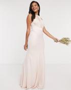 Asos Design Bridesmaid Halter Pleated Maxi Dress With Paneled Skirt-pink