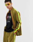 Weekday Lee Zip Sweatshirt In Khaki-green