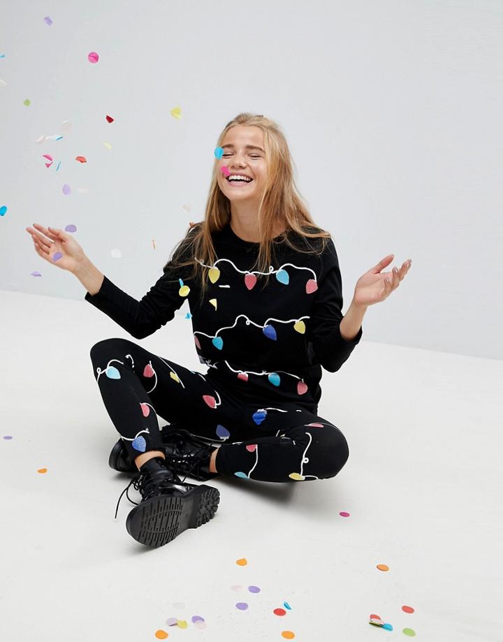 Asos Holidays Leggings In Light Print - Black