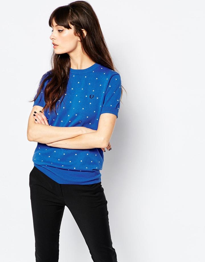 Fred Perry Polka Dot Fitted Sweater - Blue