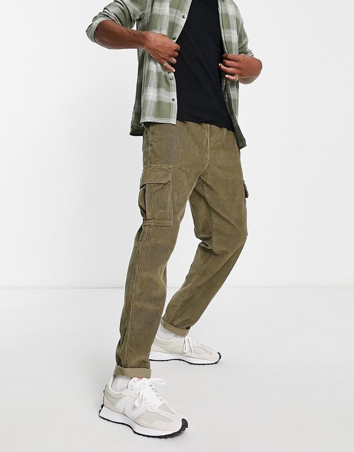 New Look Pull On Cord Cargos In Khaki-green