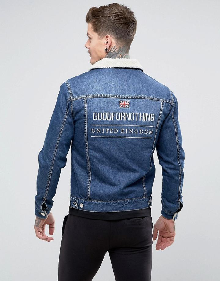 Good For Nothing Muscle Denim Jacket In Blue With Fleece Lining - Blue