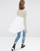 Asos Knitted Sweater With Woven Back - Beige
