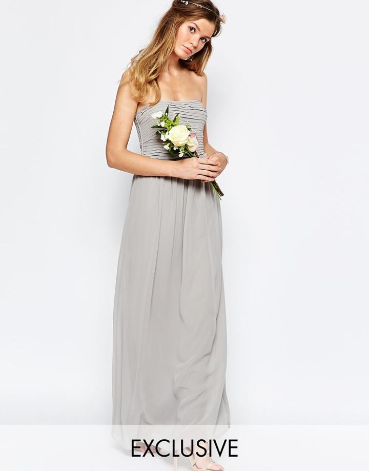 Vila Ruched Bodice Bandeau Maxi Dress - Gray