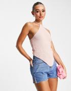Vila Crochet Halter Neck Hanky Top In Pink-orange