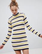 Daisy Street High Neck Sweater Dress In Retro Stripe - Multi