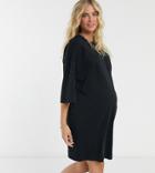 Asos Design Maternity Oversized Winter Weight T-shirt Dress With Pocket In Black