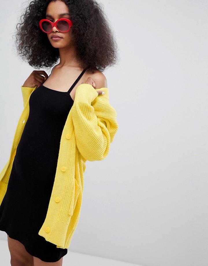 Monki V Neck Cardigan - Yellow