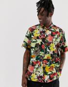 Asos Design Relaxed Fit Shirt Photo Floral Print - Yellow