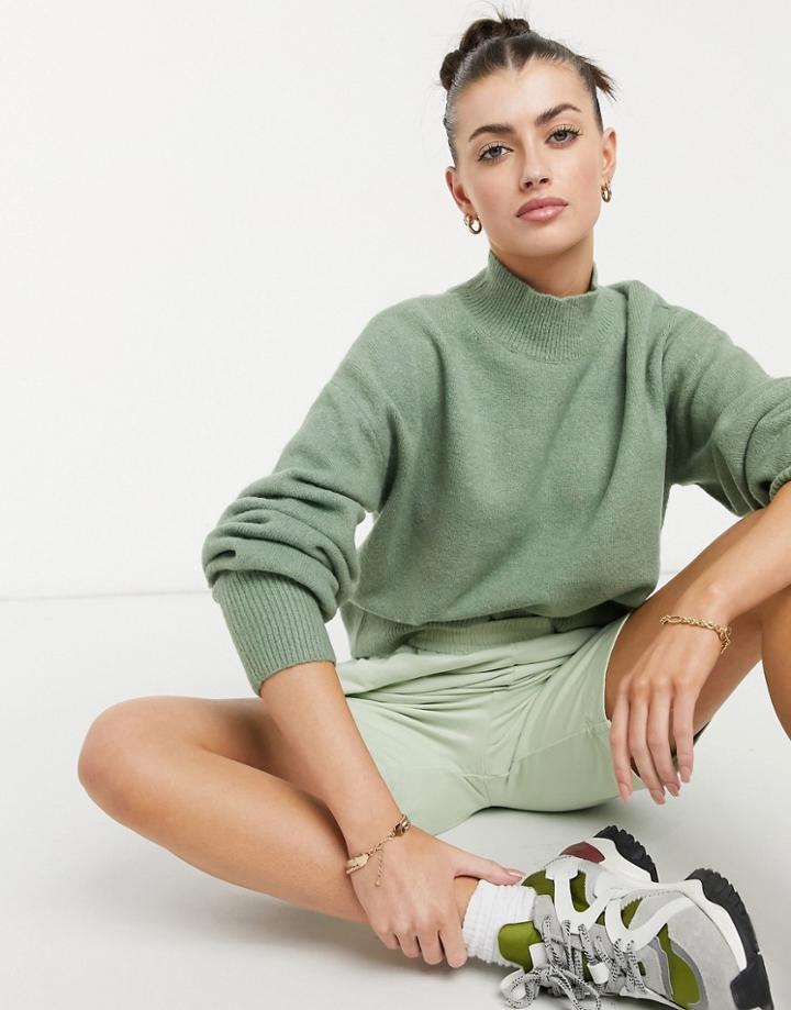 & Other Stories Mock Neck Sweater In Khaki-green