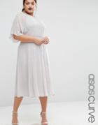 Asos Curve Wedding Embellished Flutter Sleeve Midi Dress - Gray