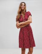 Trollied Dolly Polka Dot Dip And Flare Dress - Brown