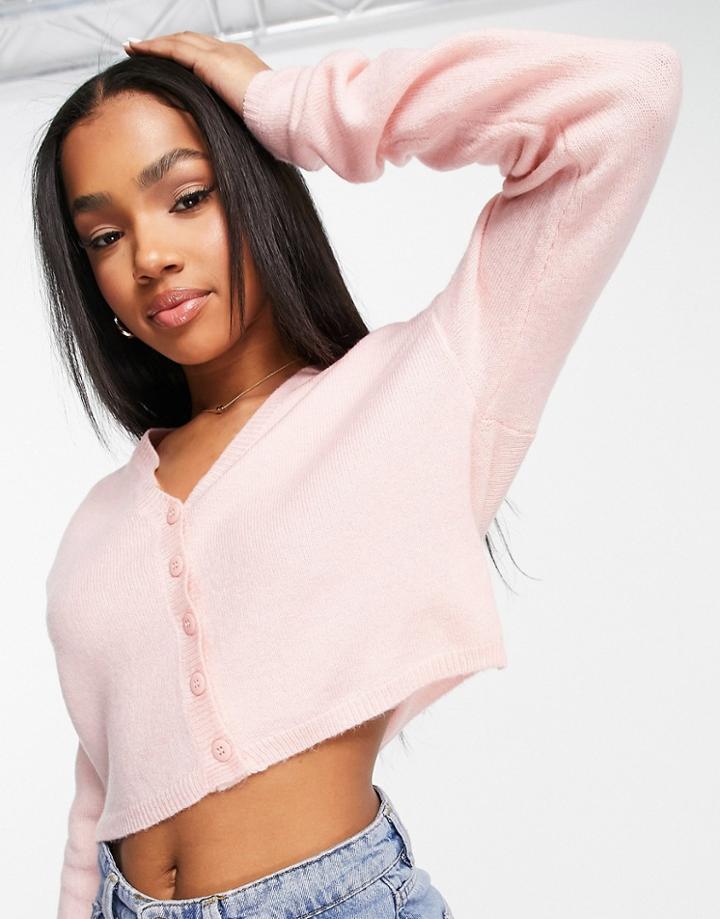 Cotton: On Crop Button Cardi In Pink - Pink