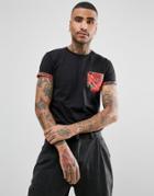 Criminal Damage T-shirt In Black With Rose Pocket - Black