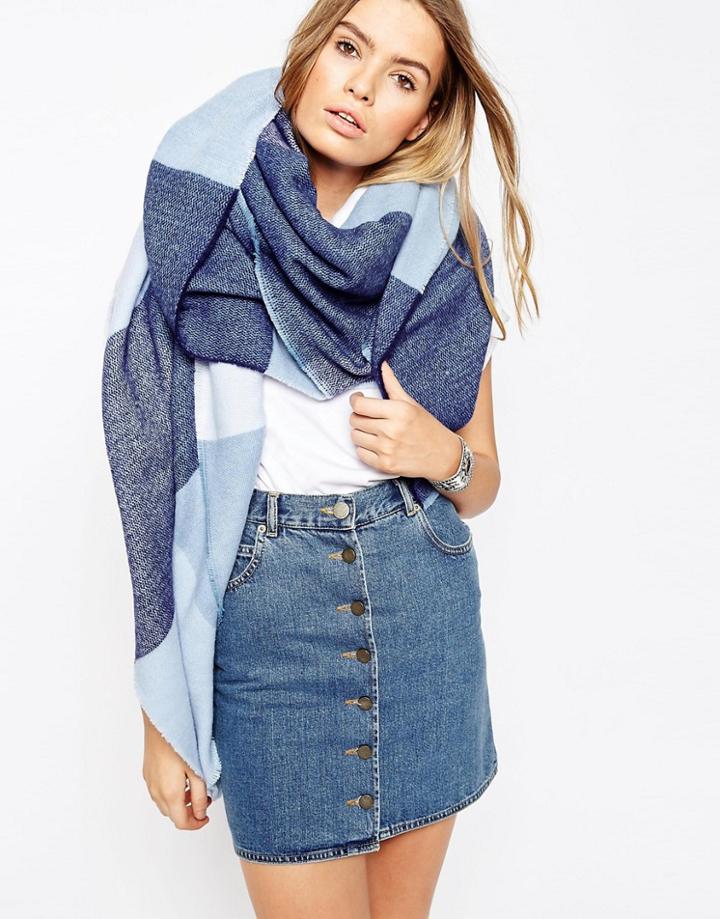 Asos Oversized Woven Blue Check Scarf - Blue