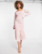 Na-kd Smocked Midi Dress In Dusty Pink