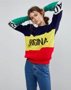Daisy Street Color Block Sweater With Original Design - Multi