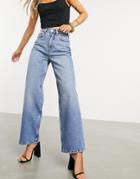 Asos Design Recycled Cotton Blend High Rise 'relaxed' Dad Jeans Brightwash-blues