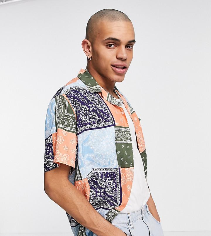 Reclaimed Vintage Inspired Beach Shirt In Multi Bandana Print