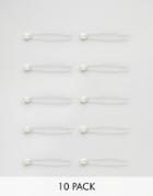 Asos Pack Of 10 Pearl Top Hair Pins - Silver