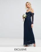 Maya Long Sleeve Cold Shoulder Maxi Dress - Navy