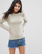 Only Elcos Frill Shoulder Knit Long Sleeved Top - Beige