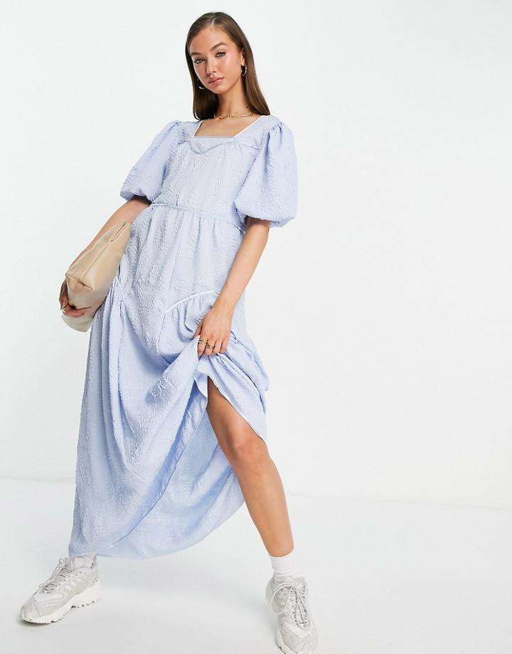 Vila Maxi Dress With Puff Sleeve In Blue-blues
