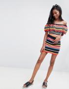 Asos Design Crochet Stripe Skirt - Multi