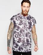 Asos Oversized Sleeveless T-shirt In Linen Look With All Over Monochrome Floral Print - Black