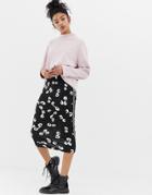 Asos Design Chain Printed Rib Midi Skirt With Side Stripe-multi