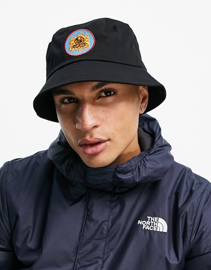 Asos Design Bucket Hat In Black With Starsign Embroidery