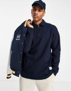 Selected Homme Organic Cotton Quarter Zip Sweatshirt Polo In Navy