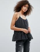 Traffic People Polka Dot Peplum Top - Black