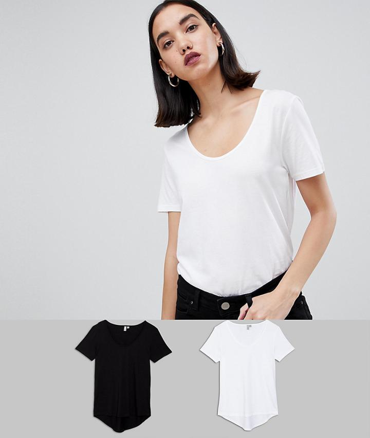 Asos Design T-shirt With Scoop Neck And Curved Hem 2 Pack Save - Multi
