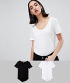 Asos Design T-shirt With Scoop Neck And Curved Hem 2 Pack Save - Multi