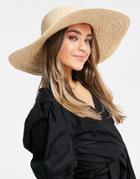Asos Design Natural Straw Floppy Hat With Skinny Band And Size Adjuster-neutral