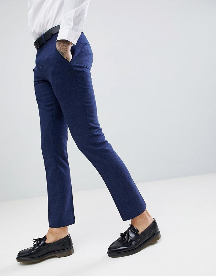 Harry Brown Blue Flannel Slim Fit Wool Blend Suit Pants - Blue