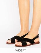 New Look Wide Fit Suede Cross Strap Sandal - Black