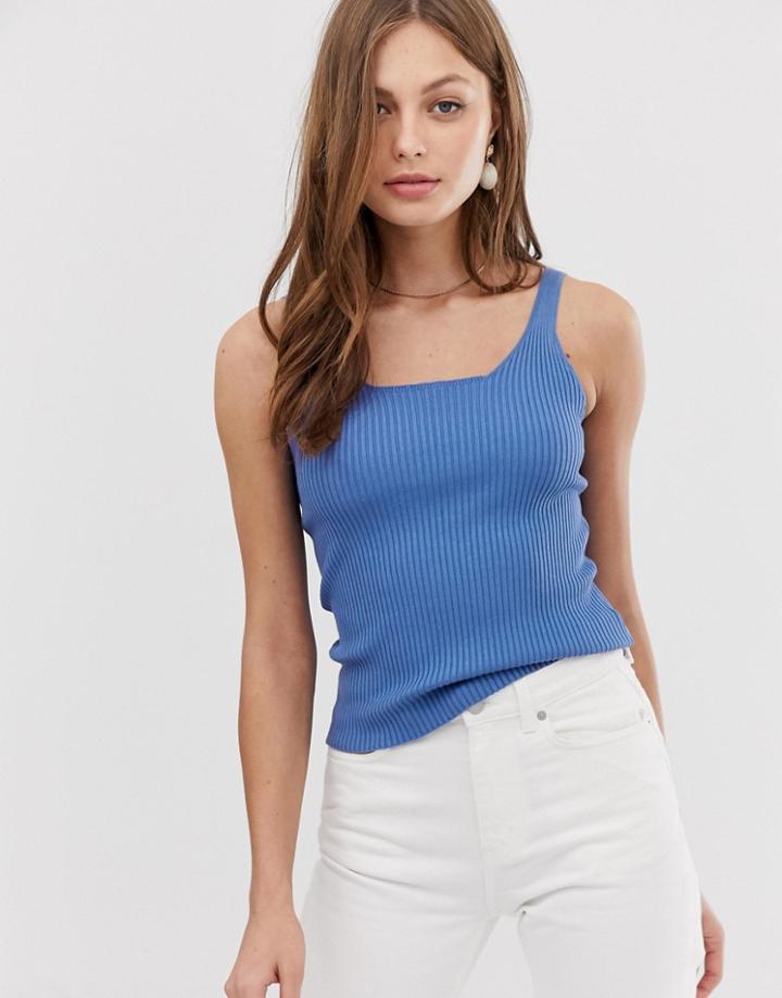 Mango Square Neck Sweater Vest Top In Blue - Blue