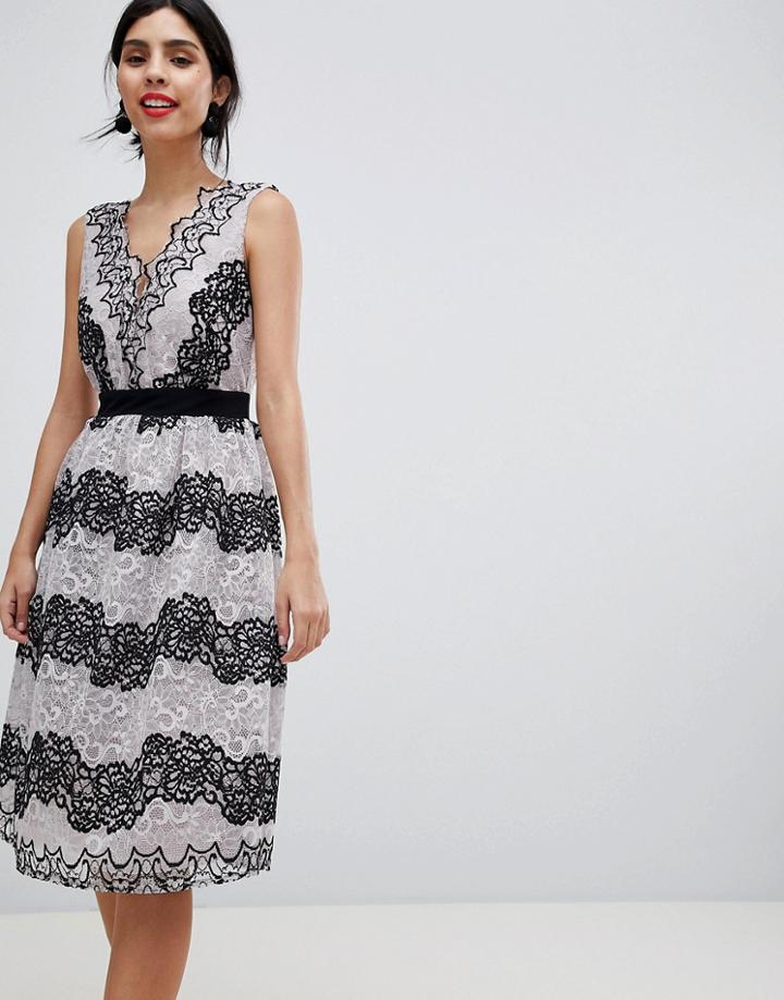 Little Mistress Two Tone Lace Midi Dress - Multi