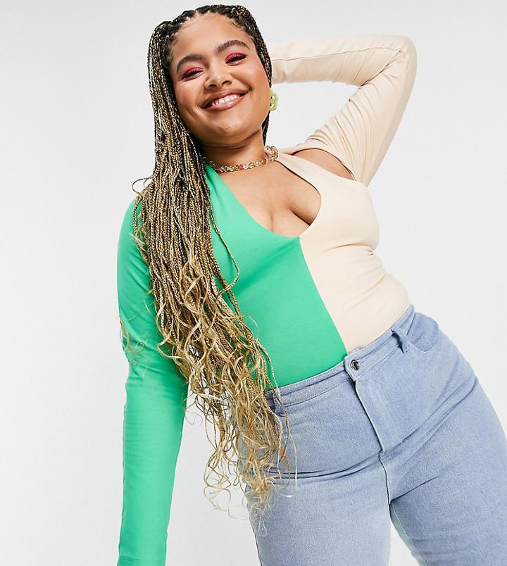 Asos Design Curve Set Cropped Shrug Top In Color Block-multi
