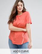 Asos Curve Contrast Ribbed Yoke Panel T-shirt - Pink