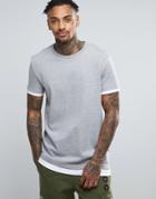 Asos Longline T-shirt In Heavyweight Jersey With Contrast Cuff And Hem - Gray