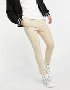 Asos Design Skinny Chinos With Pin Tuck In Beige-neutral