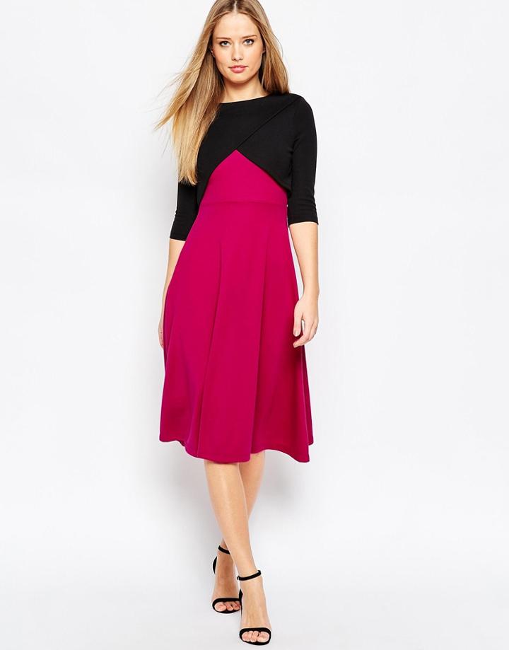 Asos Bonded Midi Dress With Wrap Front